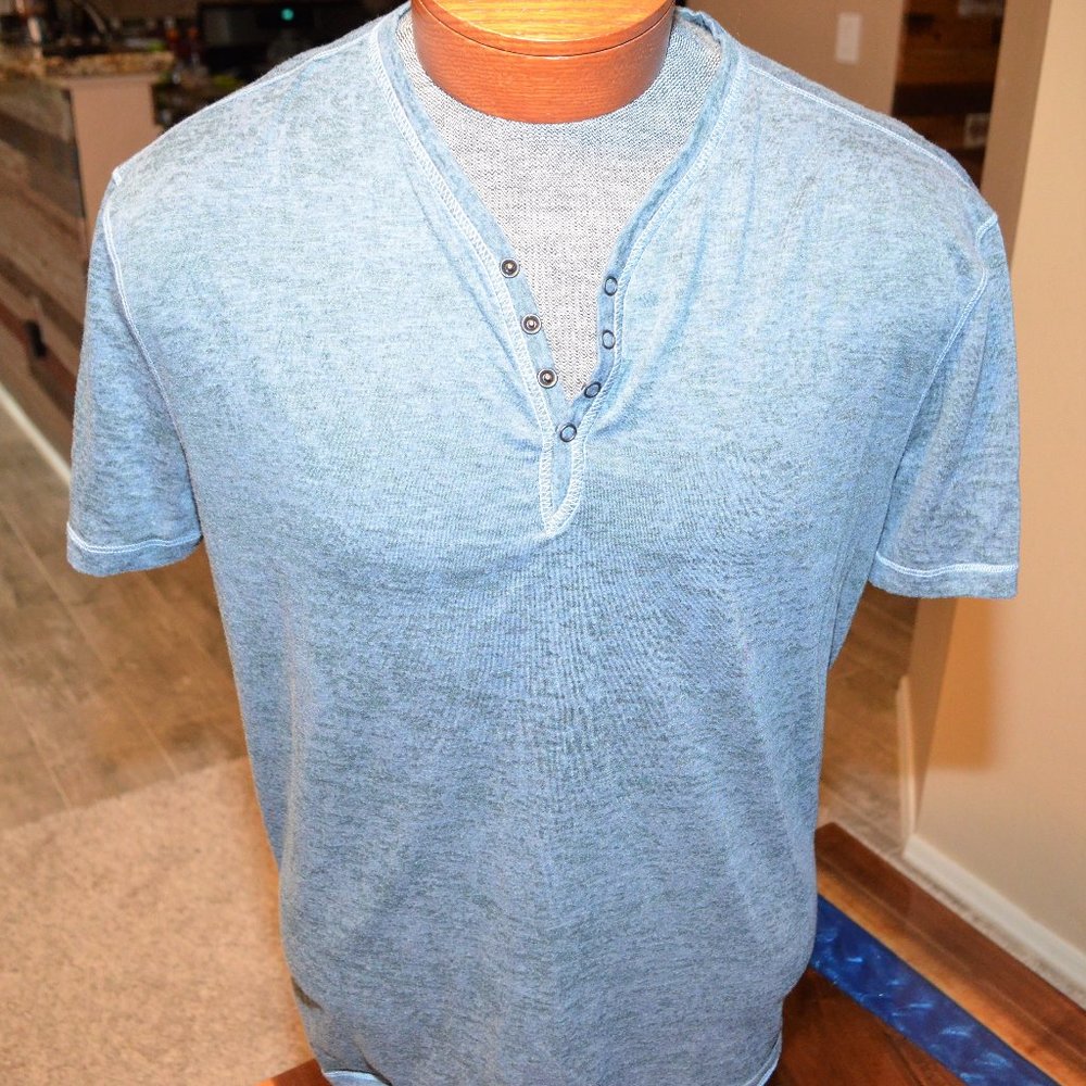 John Varvatos Henley T shirt Large Blue Mens